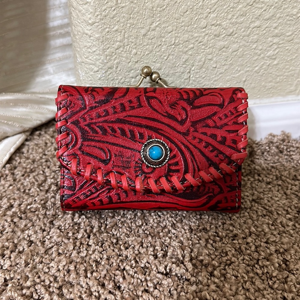 Myra Wallet Red Tooled Leather
